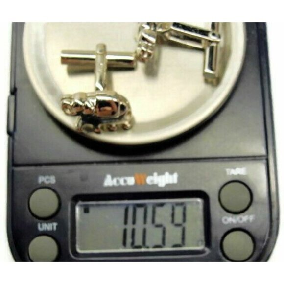 Antique Elephant Figure Silver Tone Sterling Silver 925 Vintage Patina Cufflinks - Picture 6 of 8